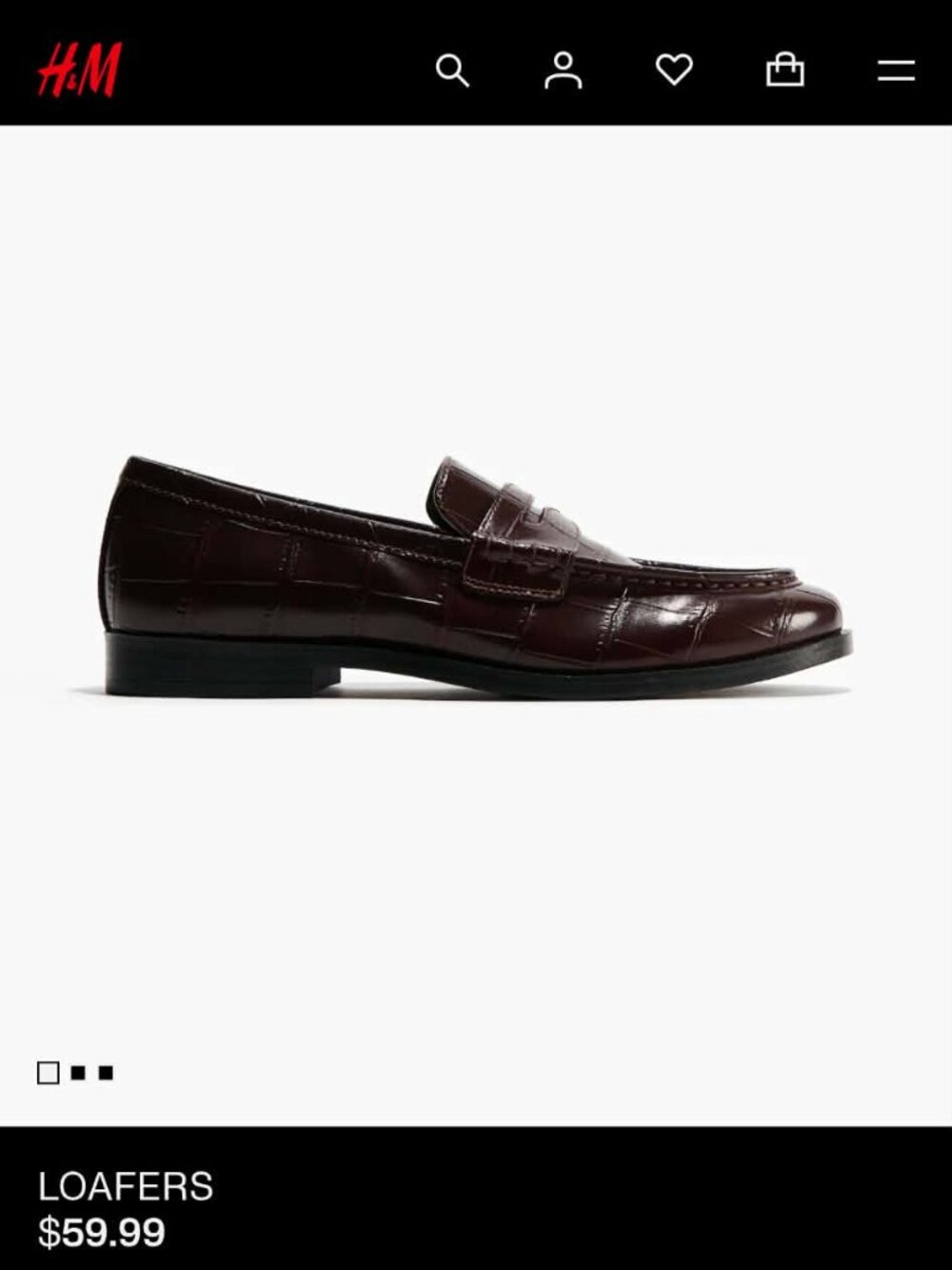 H&M Dark Brown Croc Embossed Penny Loafers Size 7 - Picture 10 of 10